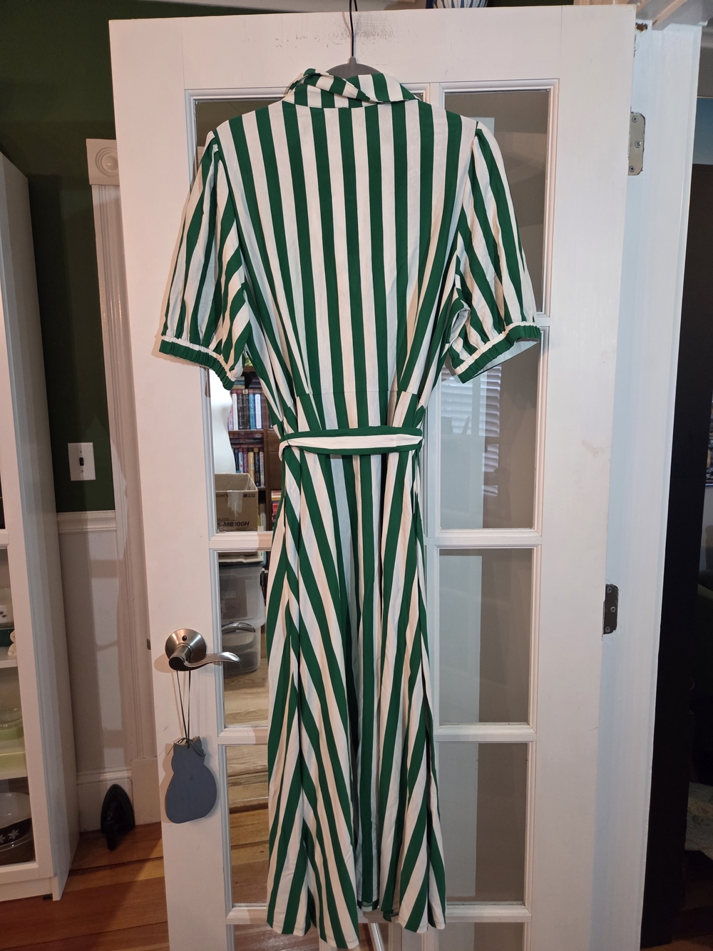 Boden Green and White Vertical Stripe Midi Shirt Dress - Size 14 - Picture 7 of 13